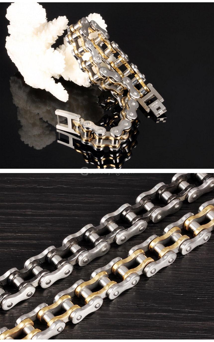 OPK Biker Stainless Steel Men Bracelet Chain Bracelet - Black + Silver