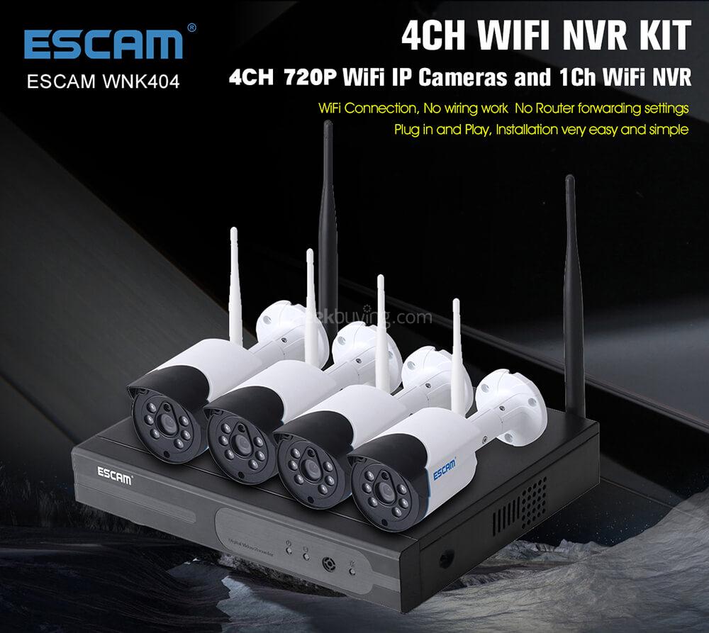 ESCAM WNK404 4CH WiFi IP Cameras and 1CH WiFi NVR 720P Wireless NVR Kit
