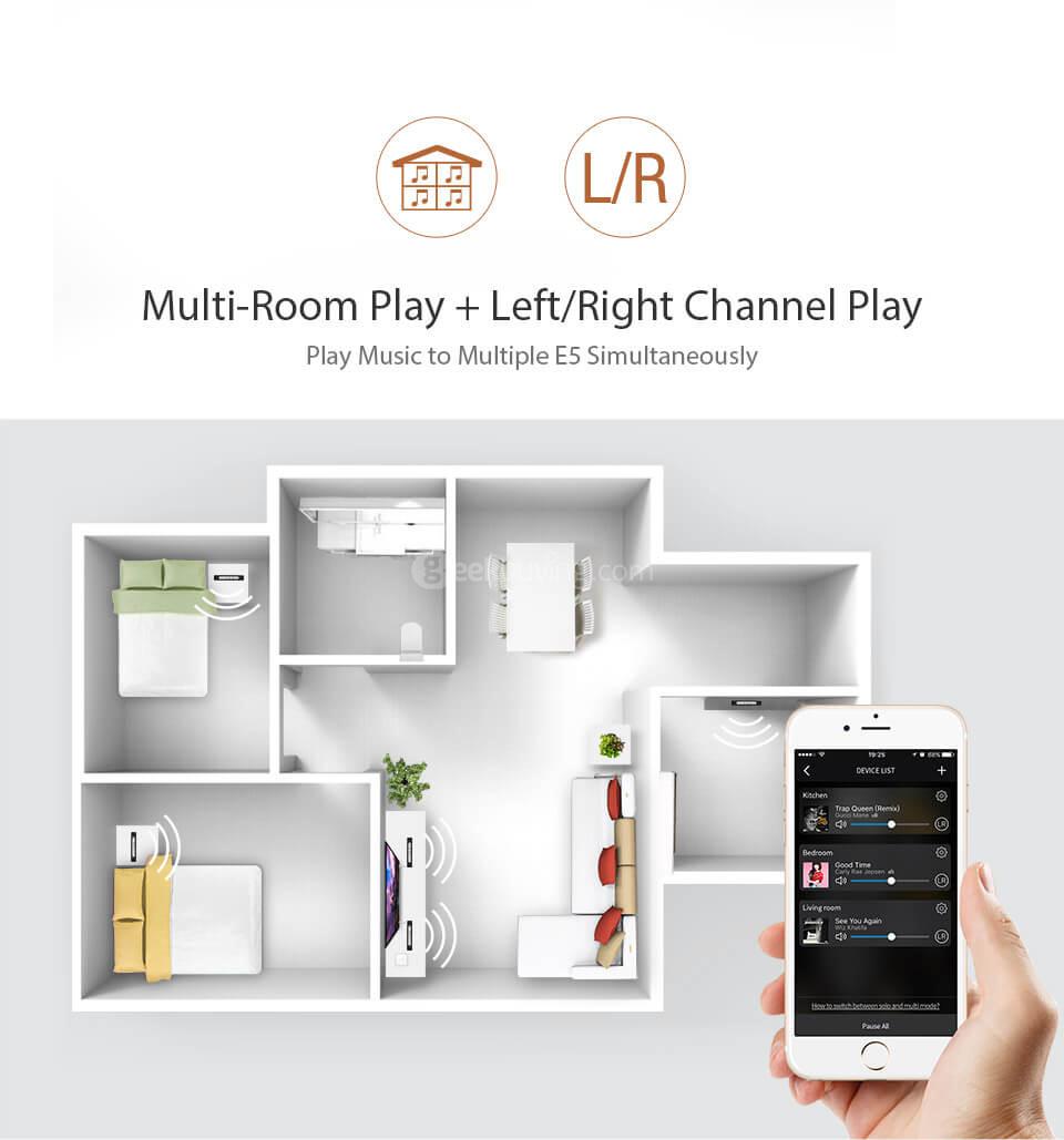 GGMM E5-100 Wireless Bluetooth 4.0 WiFi Stereo Sound Portable Smart Speaker - Black