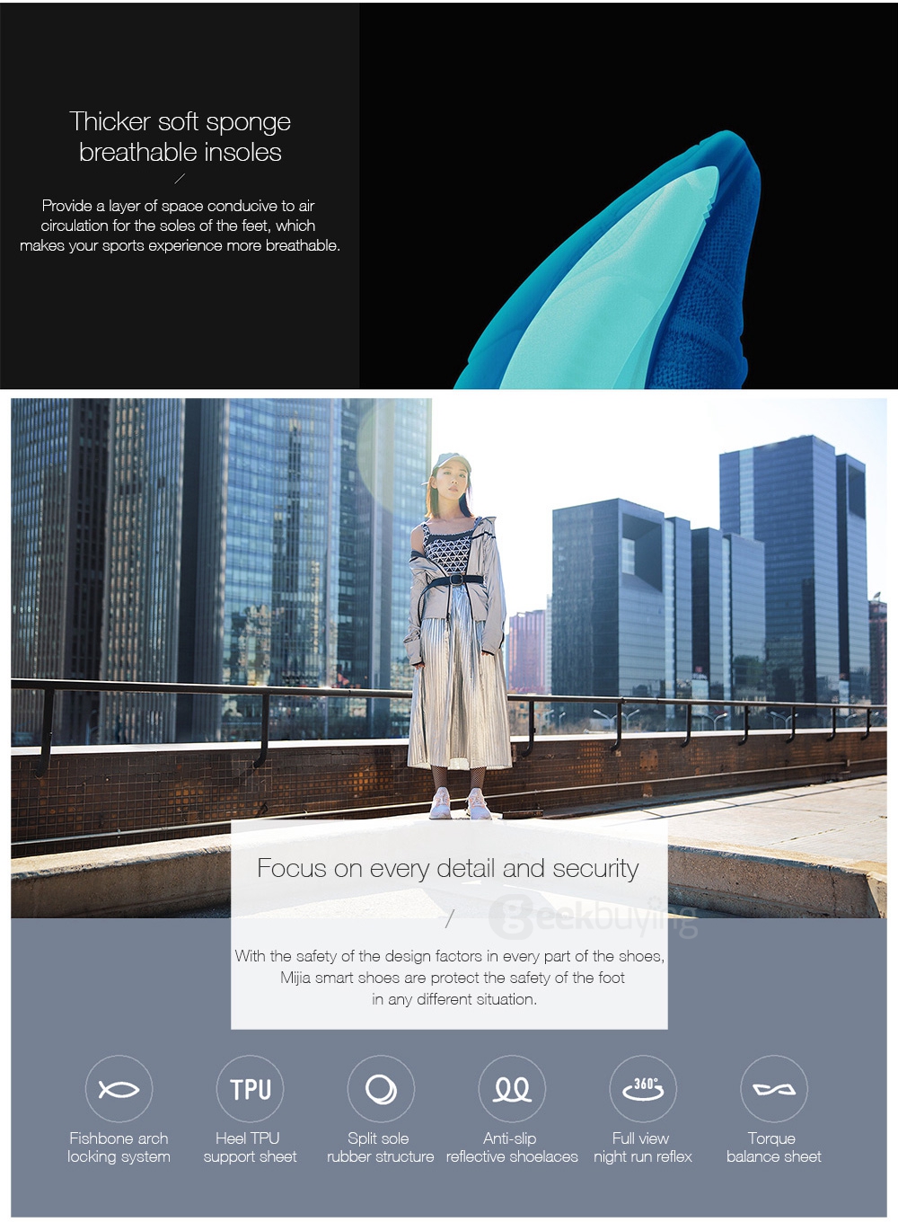 Xiaomi Mijia Smart Shoes 2mm High Elastic Knitting Uppers Fishbone Bionic Structure TPU Inside Mijia Running Shoes - Gray /Size 42 (Man)