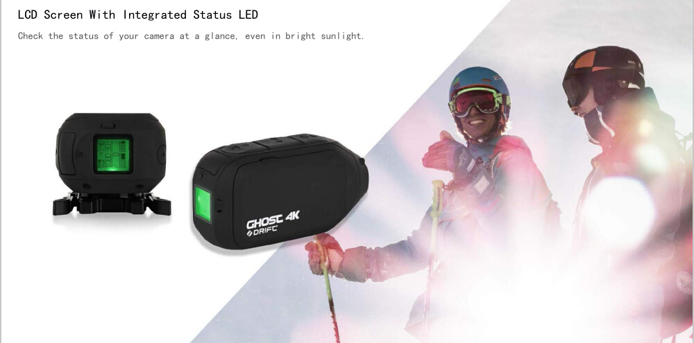 DRIFT GHOST 4K Action Camera Ambarella A9SE Sony IMX117 140 Wide Angle Dual Microphones WiFi 2000mAh Battery for Motorcycles - Black