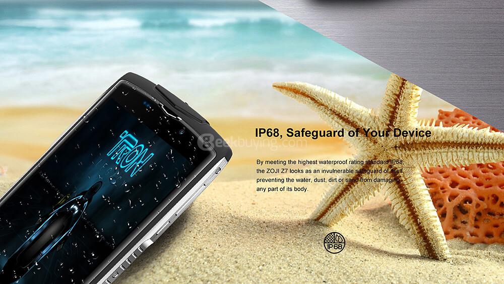 [HK Stock]ZOJI Z7 IP68 waterproof 5.0 Inch HD 2.5D Corning Gorilla Glass 4 Screen 2GB RAM 16GB ROM 8.0MP MT6737 Quad Core 1.3GHz Android 6.0 Smartphone Touch ID 3000mAh - Black