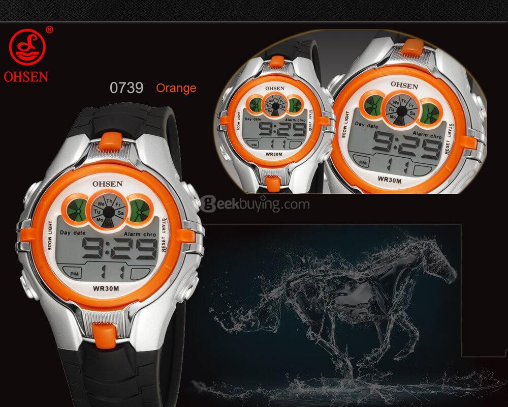 Ohsen 0739 LED Digital Alarm Water Resistance Children Students Sport Watch -White