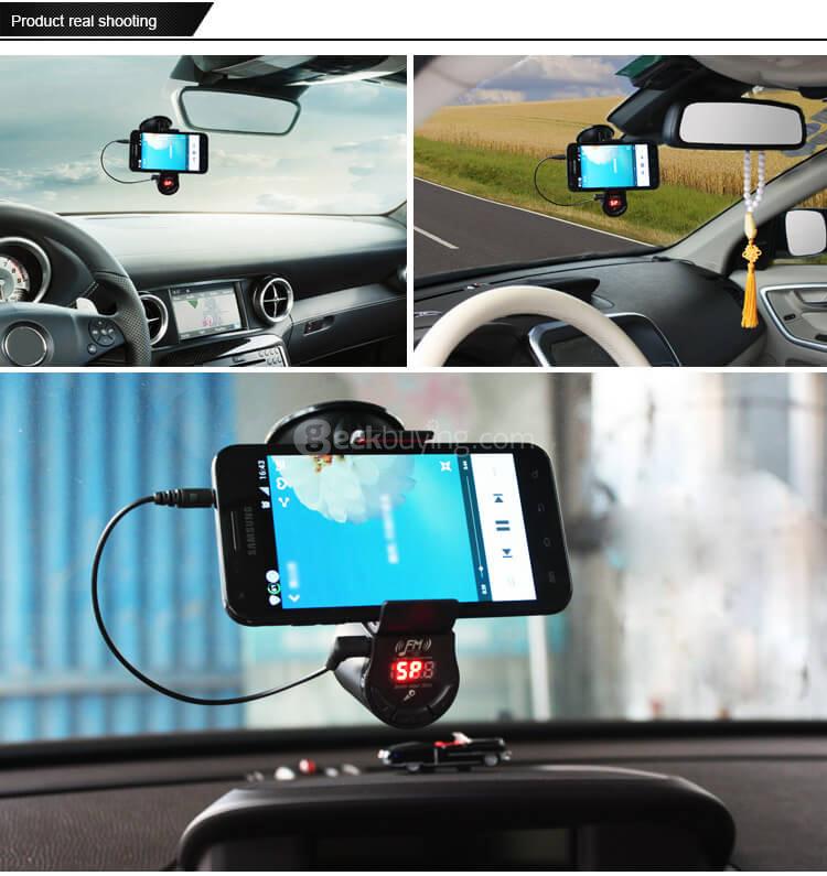 FM09 Car Handsfree FM Transmitter 360 Degree Rotation Phone Holder - Black