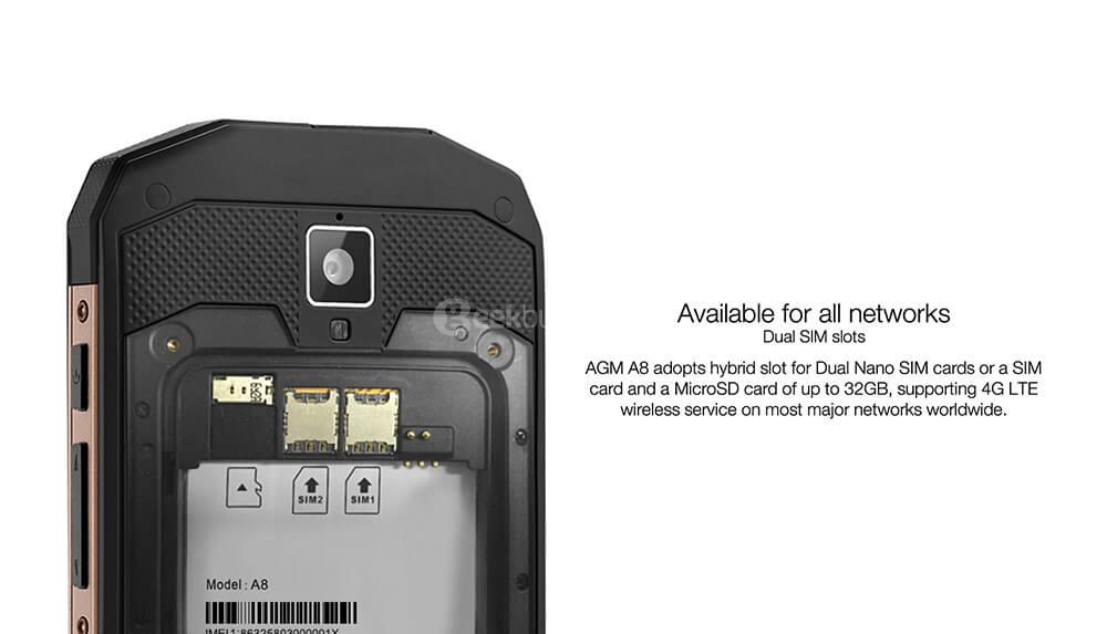 [HK Stock][US Version]AGM A8 5.0 Inch 4G LTE Smartphone IP68 Waterproof 3GB 32GB Qualcomm MSM8916 13.0MP Cam Android 7.0 OTG NFC 4050mAh - Gold