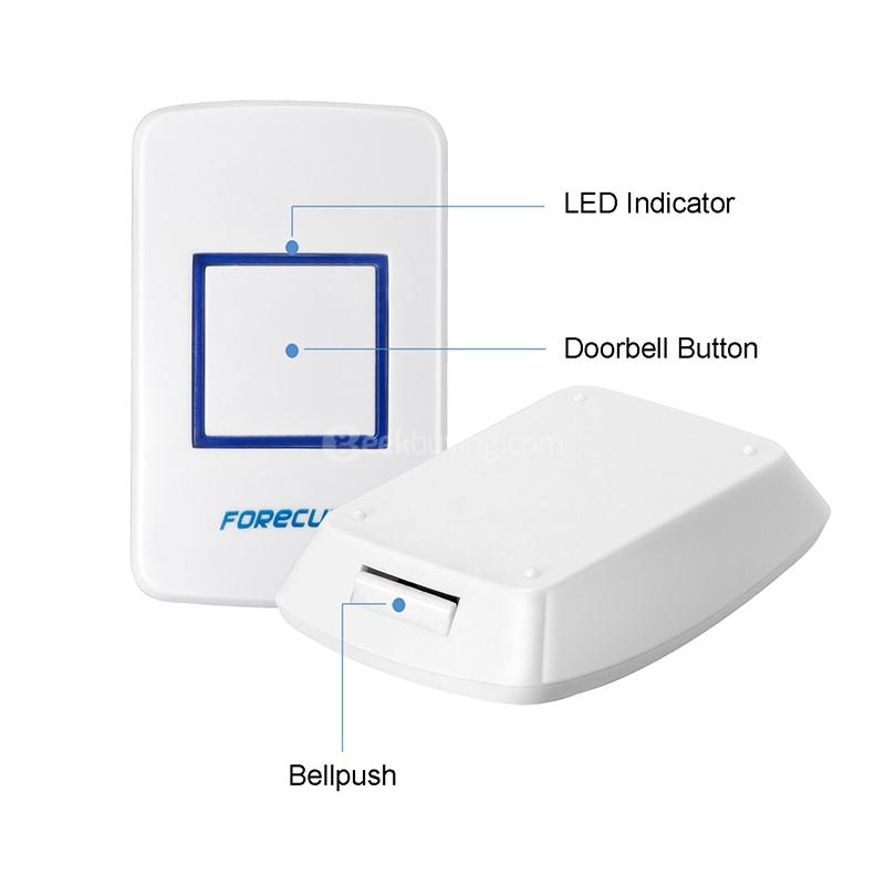 Forecum 8 Doorbell 36 Songs Waterresistant Wireless Remote Control with One Receiver Doorbell 300M