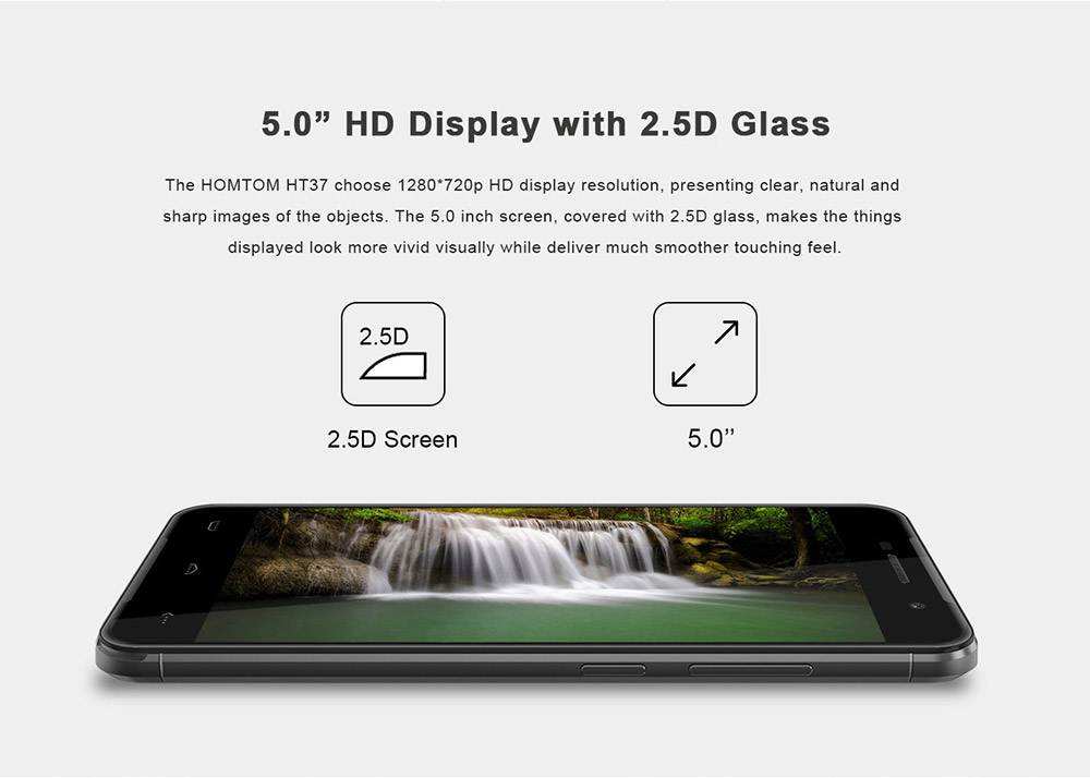 [HK Stock]HOMTOM HT37 5.0 Inch HD 2.5D Screen 2GB RAM 16GB ROM 13.0MP Cam MT6580 Quad Core 1.3GHz Android 6.0 Smartphone Touch ID 3000mAh - Silver