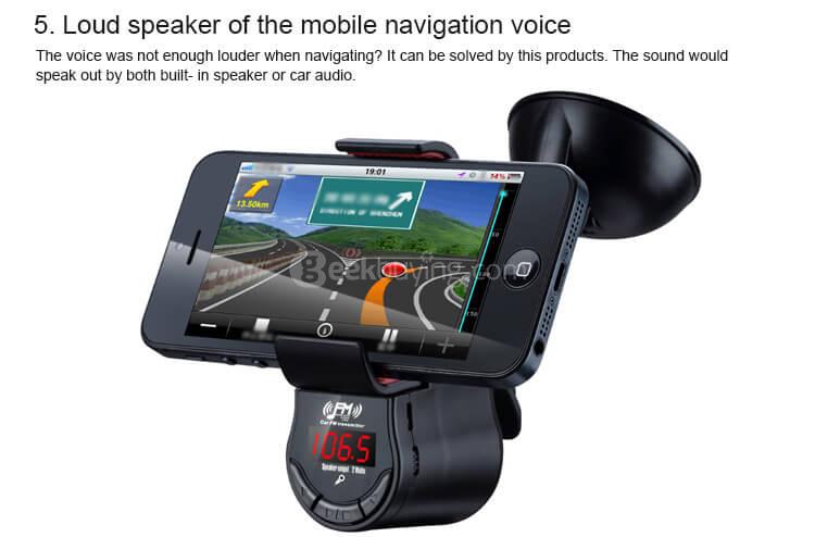 FM09 Car Handsfree FM Transmitter 360 Degree Rotation Phone Holder - Black