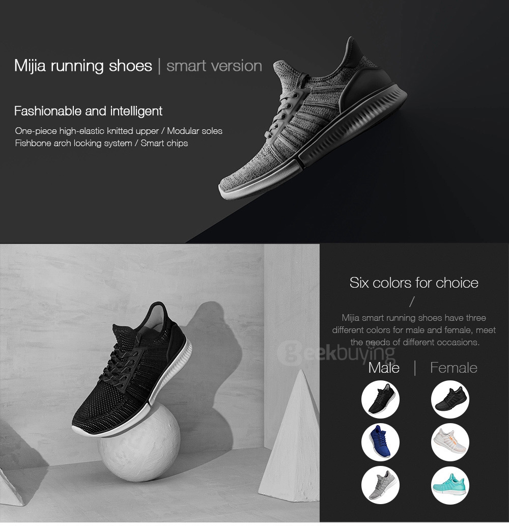 Xiaomi Mijia Smart Shoes 2mm High Elastic Knitting Uppers Fishbone Bionic Structure TPU Inside Mijia Running Shoes - Black /Size 44 (Man)