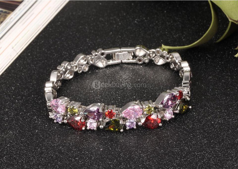 OPK DS950 Multicolor Cubic Zirconia Woman Bracelet Length 17.5CM - Silver