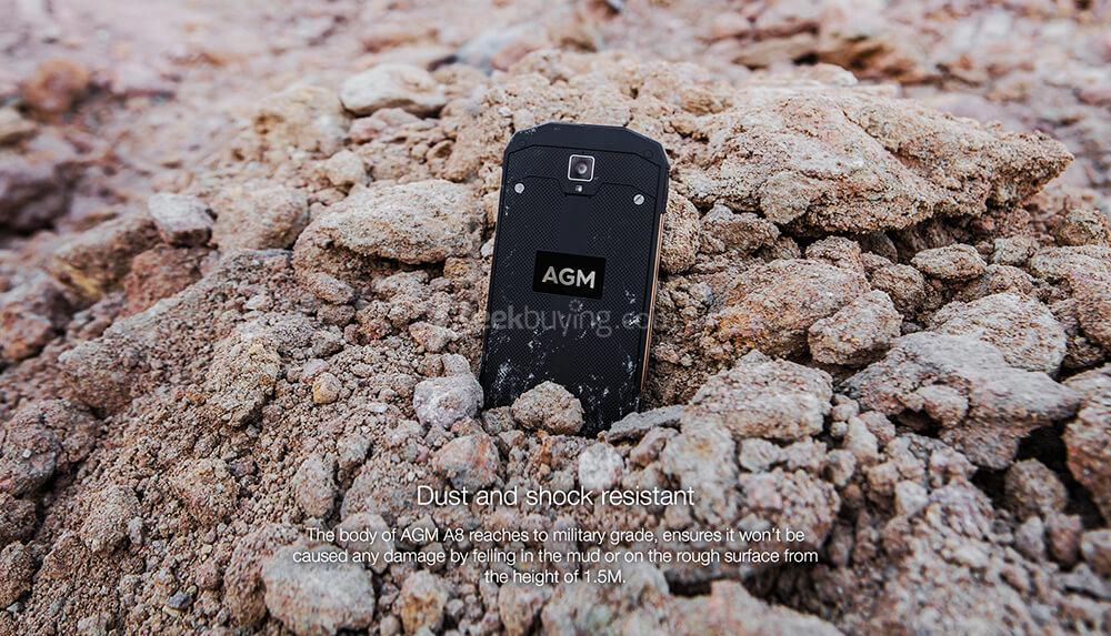 [HK Stock][US Version]AGM A8 5.0 Inch 4G LTE Smartphone IP68 Waterproof 3GB 32GB Qualcomm MSM8916 13.0MP Cam Android 7.0 OTG NFC 4050mAh - Gold