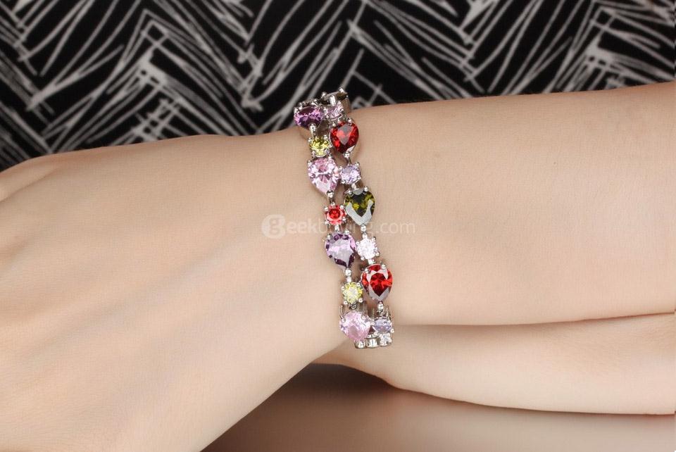 OPK DS950 Multicolor Cubic Zirconia Woman Bracelet Length 17.5CM - Silver