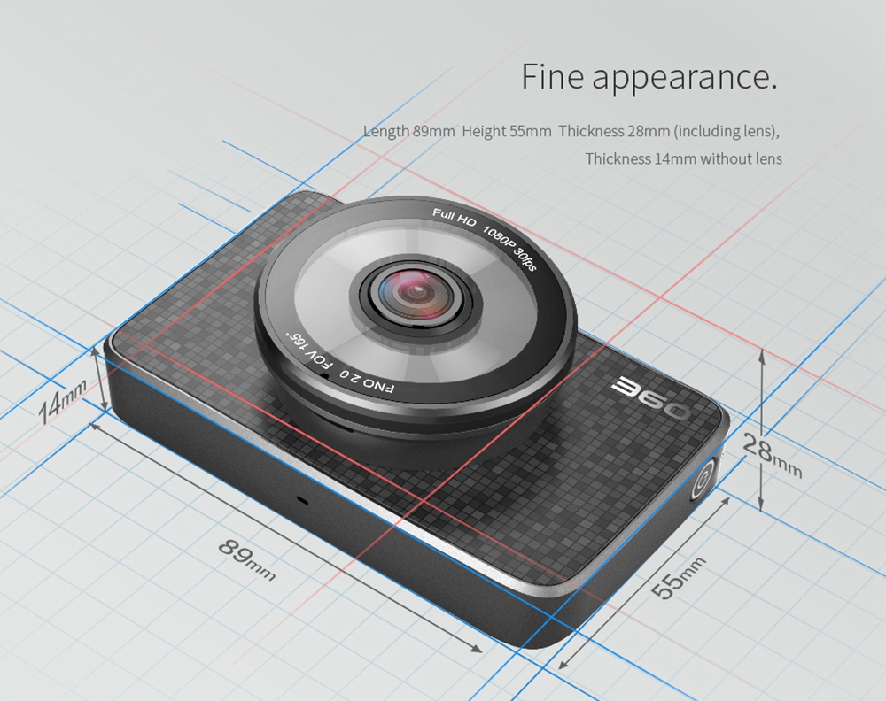 [HK Stock]360 J511 1080P Car DVR Camera Ambarella A12A55 3.0 Inch Screen 165 Degree Wide Angle  - Black