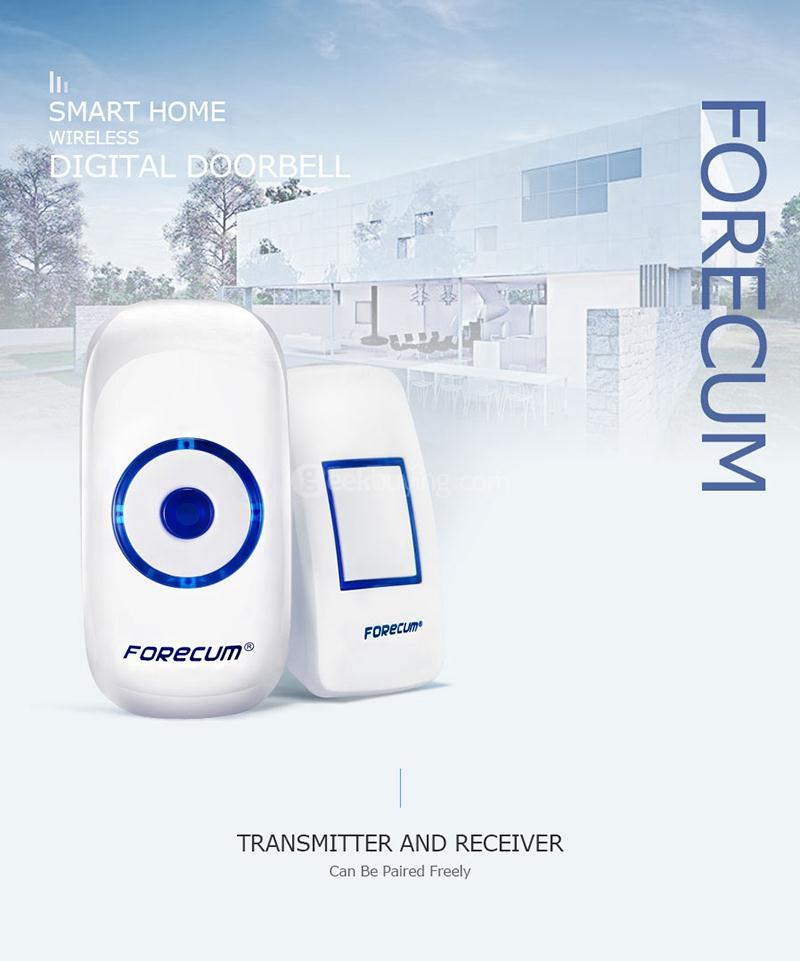 Forecum 8 Doorbell 36 Songs Waterresistant Wireless Remote Control with One Receiver Doorbell 300M