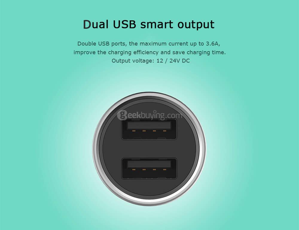 ROIDMI C1 Car Charger Dual USB Ports 3.6A Intelligent Output  -  Silver