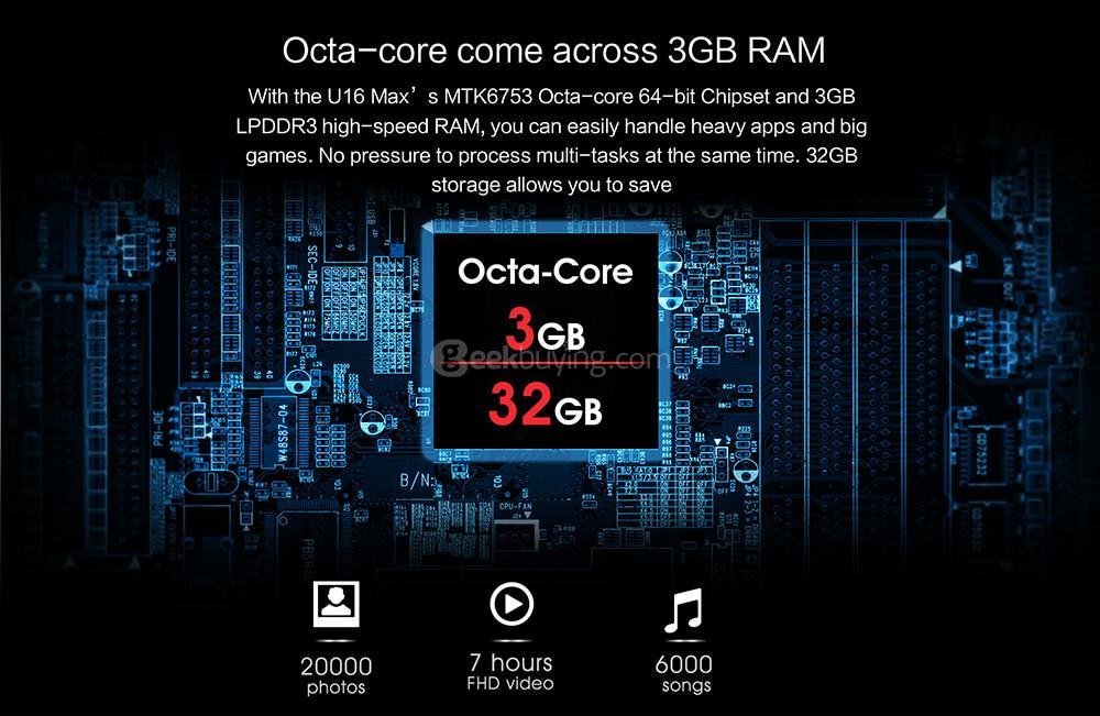 [HK Stock]Oukitel U16 MAX 6.0 Inch HD 2.5D Screen 3GB RAM 32GB ROM 13.0MP Cam MTK6753 Octa Core 1.3GHz Android 7.0 Smartphone Touch ID Metal Body 4000mAh - Gray