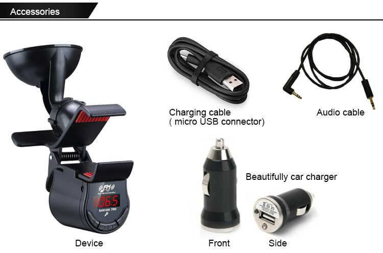 FM09 Car Handsfree FM Transmitter 360 Degree Rotation Phone Holder - Black