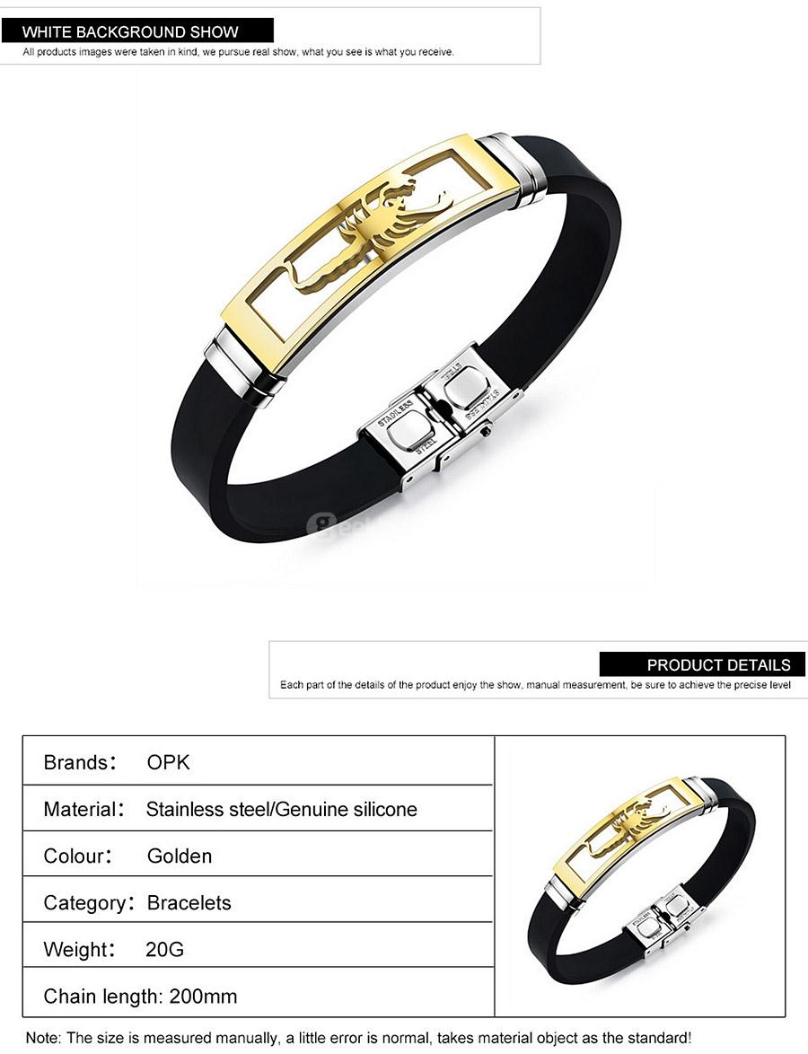 OPK PH1085 Silicone Man Bracelets Fashion Stainless Steel Scorpion Design Length Adjustable Men Jewelry Bangles -Silver