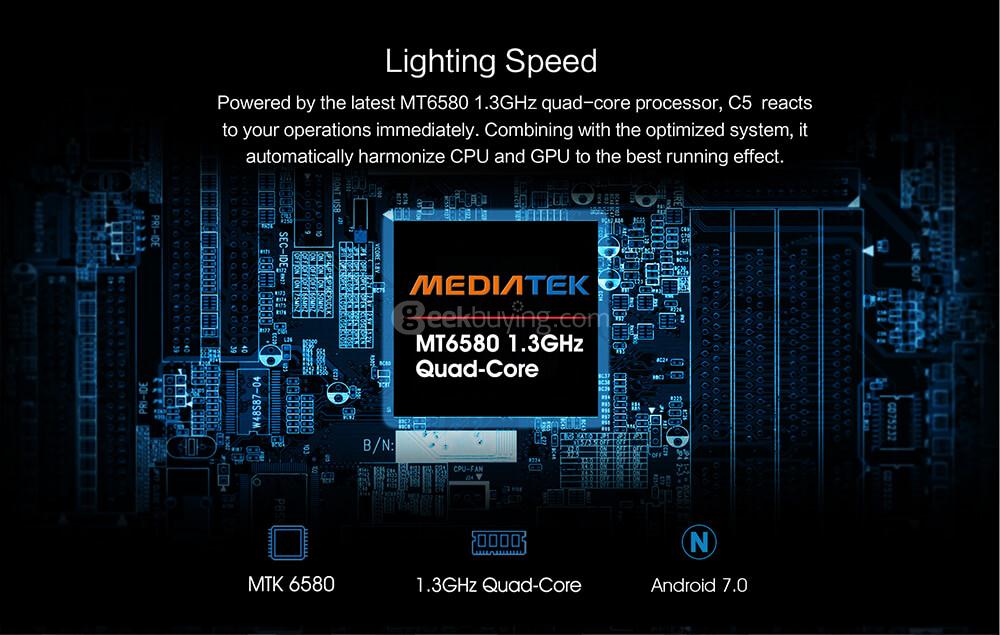 [HK Stock]Oukitel C5 5.0 Inch Smartphone HD Screen 2GB RAM 16GB ROM MTK6580 Quad Core 5.0MP Cam Android 7.0 OTA - Gold