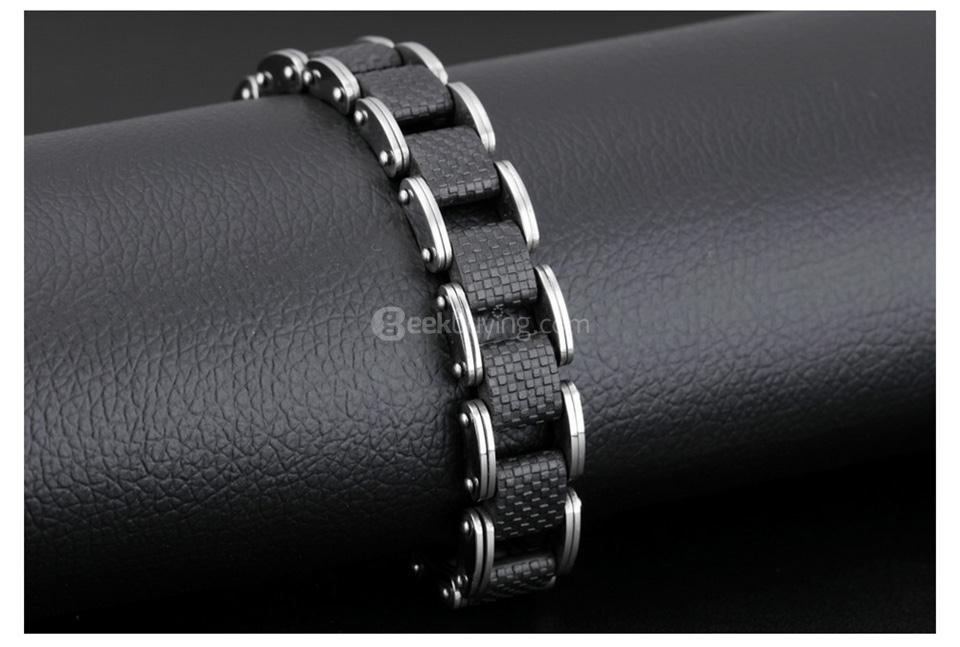 OPK Square Genuine Sillcone Mens Bracelet Stainless Steel Motorcycle Biker Chain Design Casual Style Double Safety Clasp