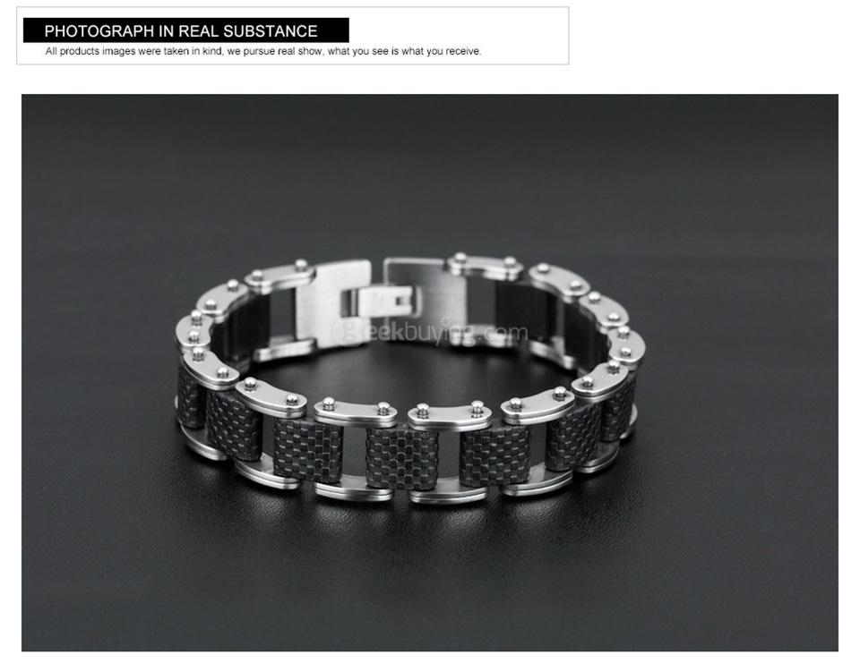 OPK Square Genuine Sillcone Mens Bracelet Stainless Steel Motorcycle Biker Chain Design Casual Style Double Safety Clasp