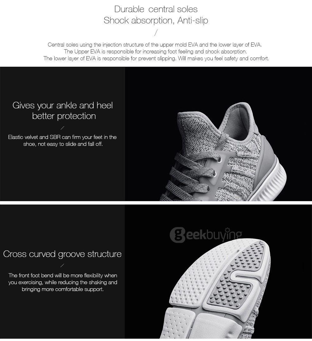 Xiaomi Mijia Smart Shoes 2mm High Elastic Knitting Uppers Fishbone Bionic Structure TPU Inside Mijia Running Shoes - Black /Size 44 (Man)