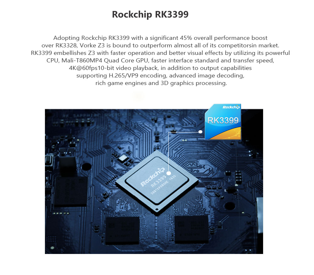 VORKE Z3 4K 60Hz KODI Android TV Box RK3399 4G/32G 2x2 mimo AC WIFI Gigabit LAN SATA3.0 HDMI Type-C Dual Output Bluetooth 4.1