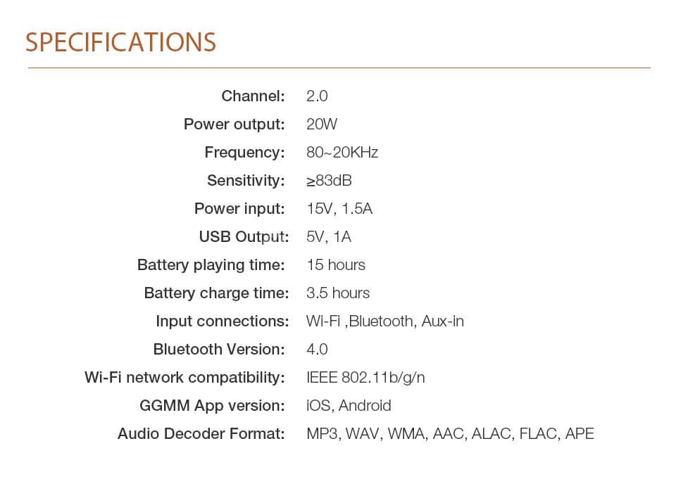 GGMM E5-100 Wireless Bluetooth 4.0 WiFi Stereo Sound Portable Smart Speaker - Black