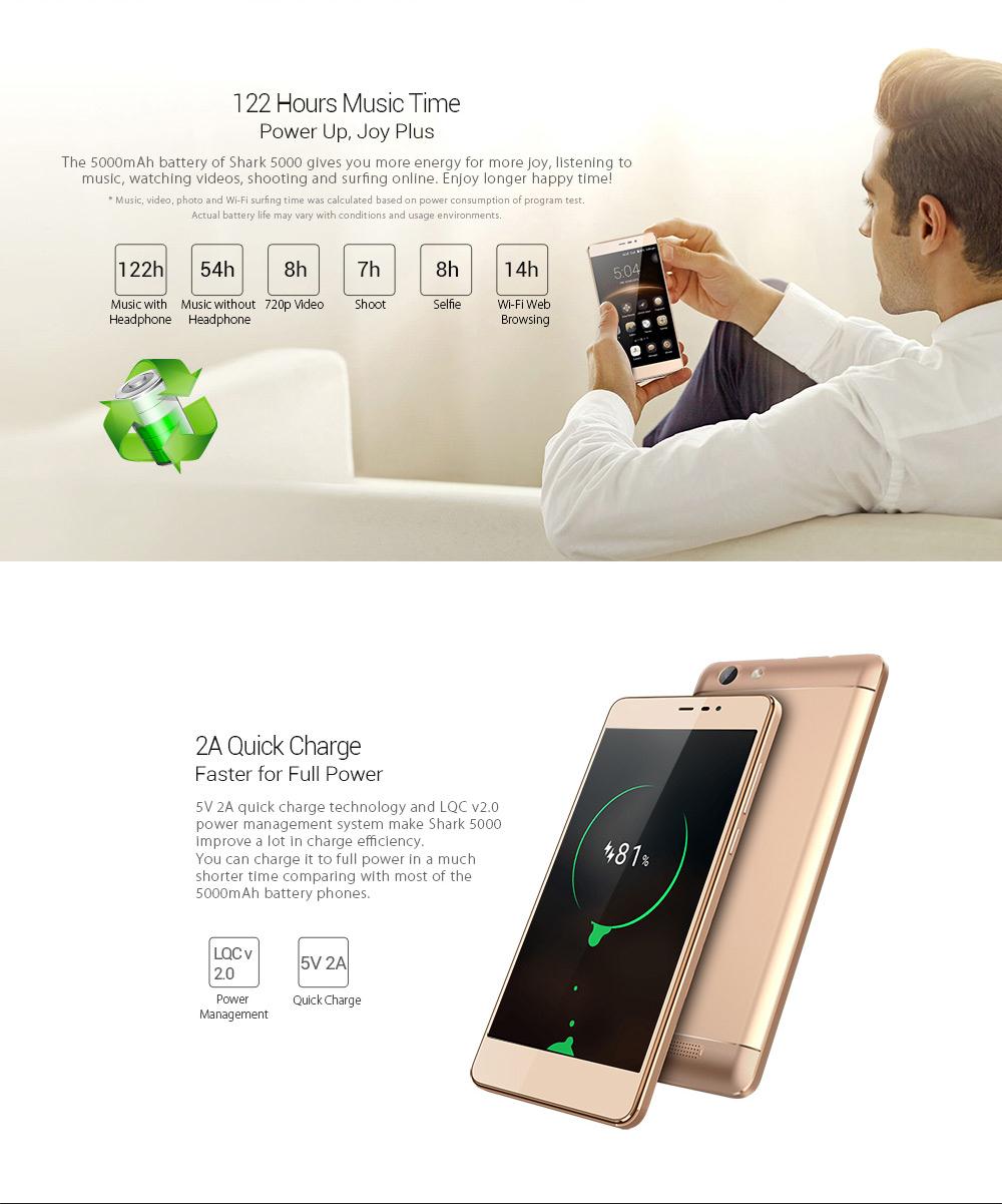 [HK Stock]LEAGOO Shark 5000 5.5 Inch HD Screen 8GB ROM 13.0MP Cam MT6580 Quad Core Android 6.0 Smartphone 5000mAh Big Battery Slim Metal body Quick Charge - Gold