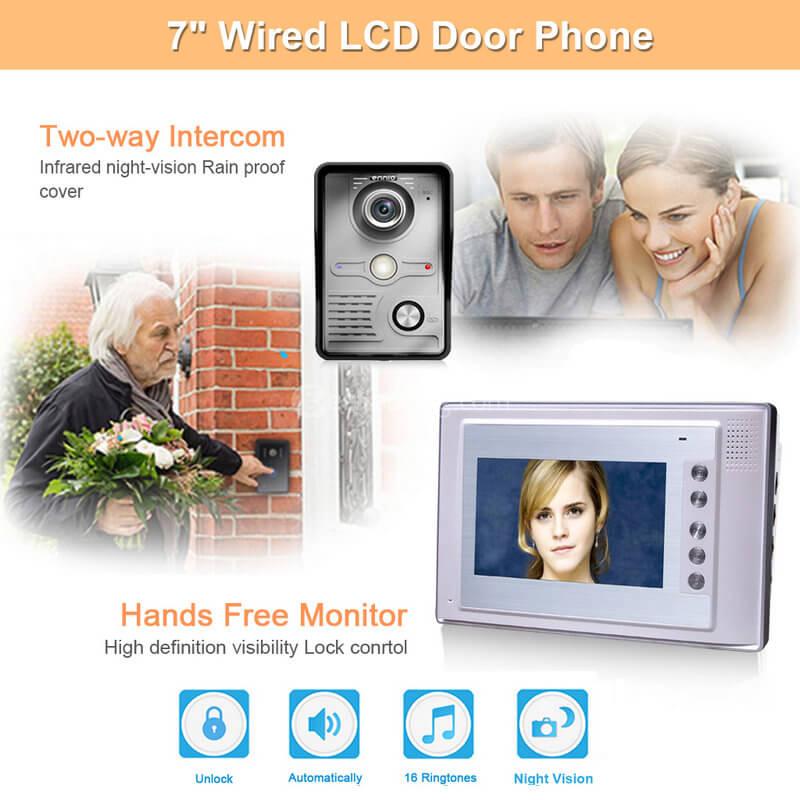 7 Inch Video Door Phone Doorbell Intercom Kit One Camera + One Monitor Night Vision