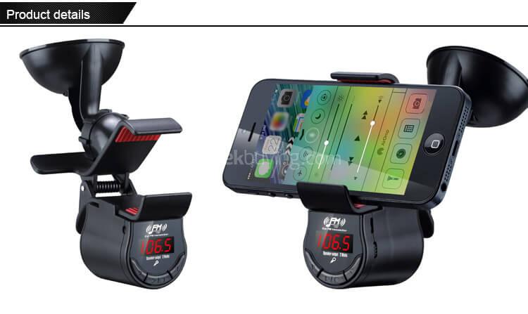 FM09 Car Handsfree FM Transmitter 360 Degree Rotation Phone Holder - Black