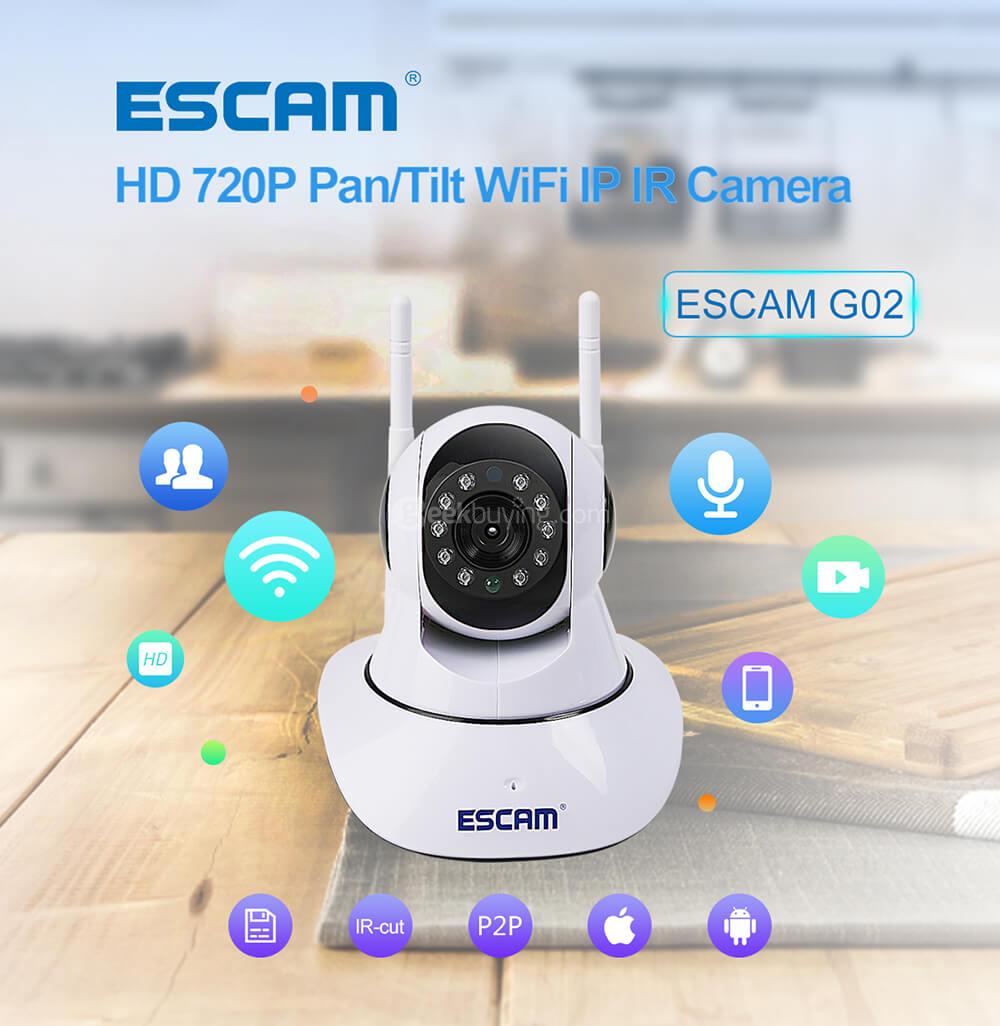 ESCAM G02 Dual Antenna 720P Pan/Tilt WiFi IP IR Camera Support ONVIF Max Up to 128GB Video Monitor