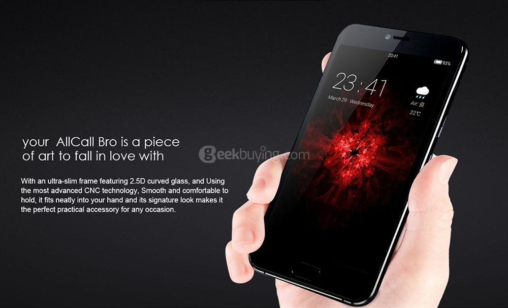 AllCall Bro 5.0 Inch Smartphone 16GB MTK6580A 8.0MP Cam Android 7.0 Dual Rear Camera Metal Body OTG Touch ID - Black