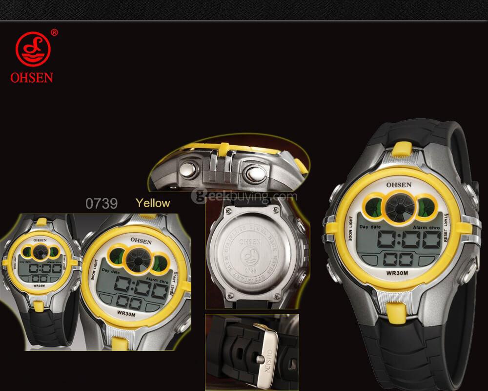 Ohsen 0739 LED Digital Alarm Water Resistance Children Students Sport Watch -Black