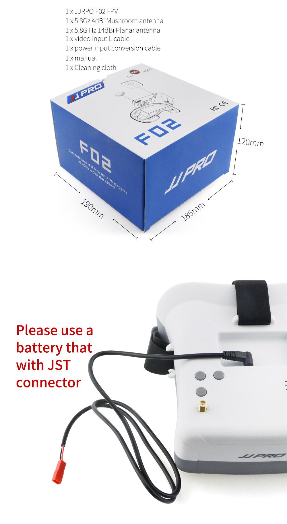 JJRC JJPRO F02 5.8G 40CH Raceband FPV Goggles 4.3 Inch Video Headset with Dual Antennas