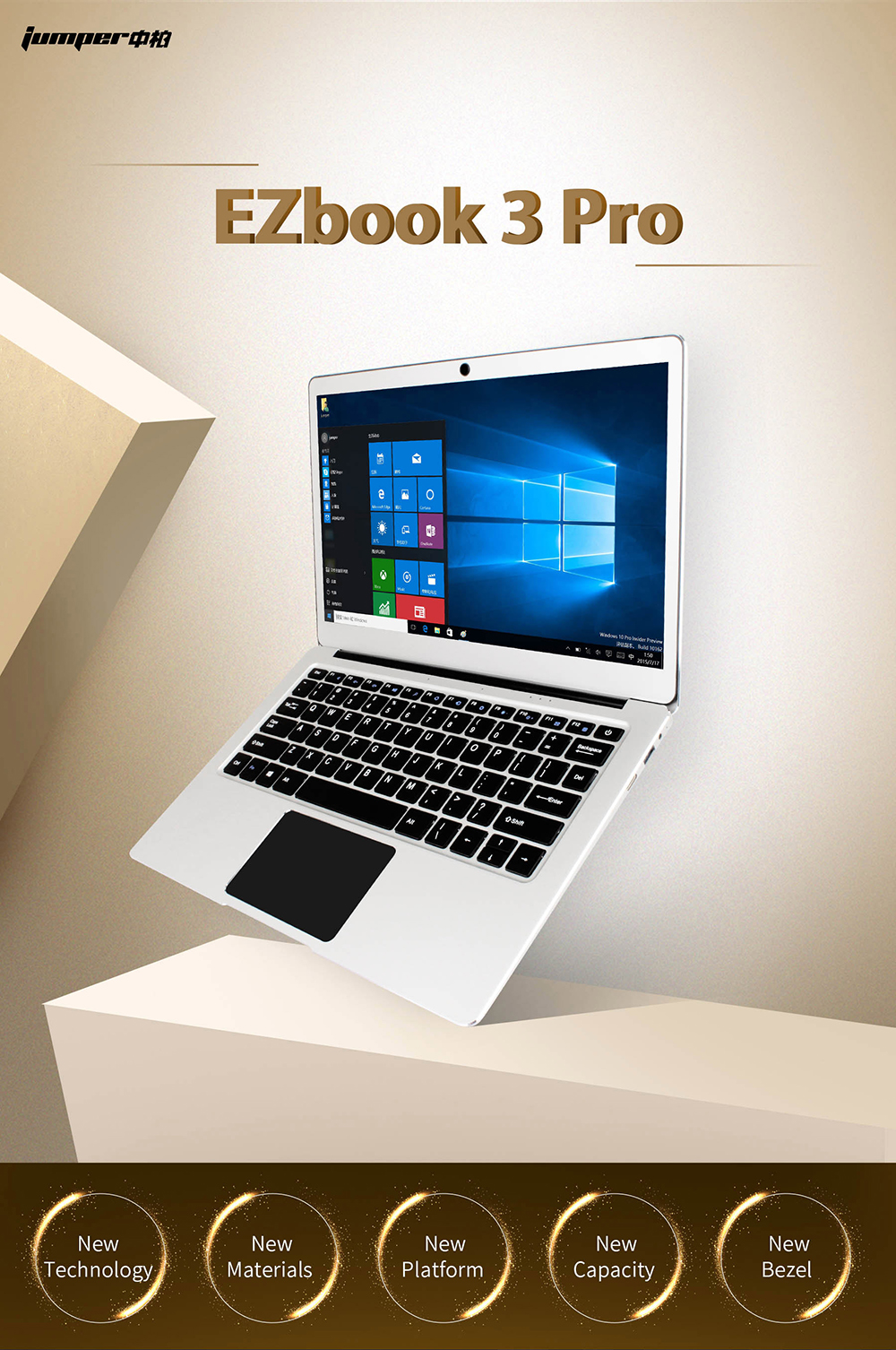 Jumper EZbook 3 Pro 13.3 Inch Laptop Intel Apollo Lake N3450 Quad Core 2.2GHz 6GB DDR3 64GB SSD Windows 10 Home OS 1080P FHD IPS Display - Silver
