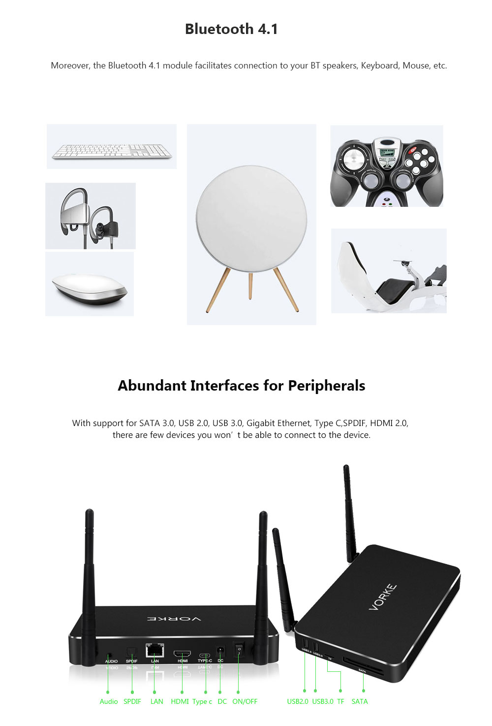 VORKE Z3 4K 60Hz KODI Android TV Box RK3399 4G/32G 2x2 mimo AC WIFI Gigabit LAN SATA3.0 HDMI Type-C Dual Output Bluetooth 4.1