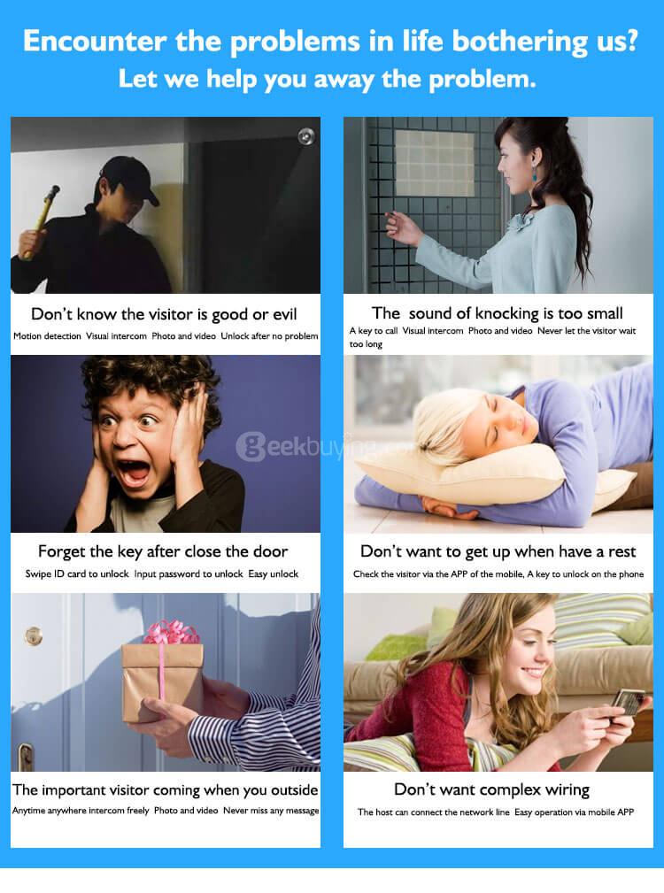 Smart Video Door Phone Intercom 720P Wifi Doorbell with RFID for  IOS / Android