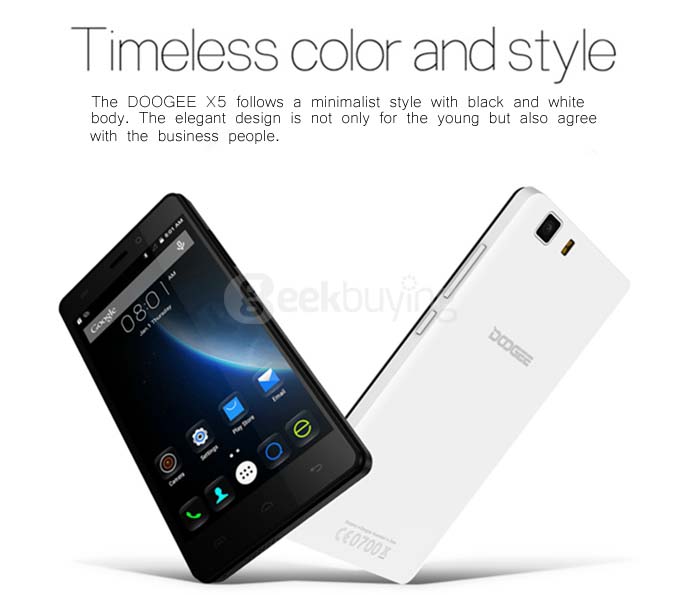 [HK Stock][Package B]DOOGEE X5 Pro 5.0inch Android 5.1 2GB RAM 16GB ROM Smartphone(White) + Leather Case(White) + Tempered Glass Screen Protector