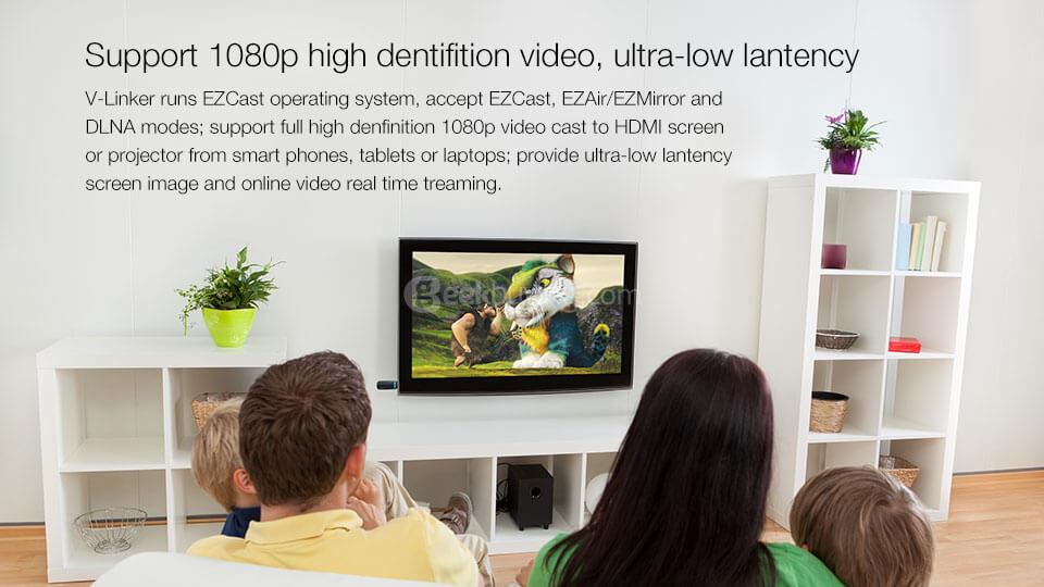 GGMM V-Linker 2.4G/5.8G AC Wireless Display Dongle Supports Airplay MiraCast DLNA EZCast for Android iOS Mac Windows