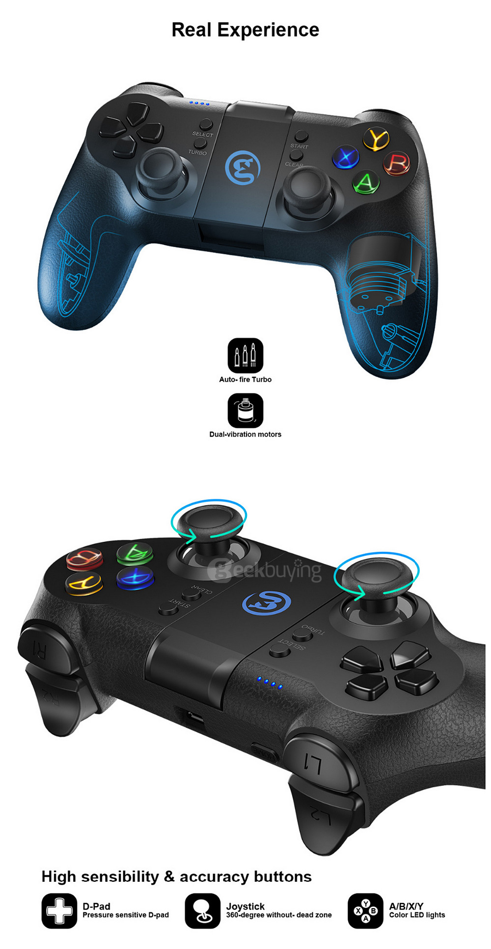 GameSir T1s Enhanced Edition 2.4GHz Wireless Bluetooth Gamepad Game Controller for Android/Windows/TV Box/PS3- Black