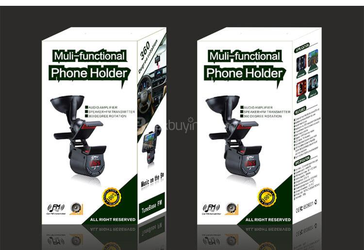 FM09 Car Handsfree FM Transmitter 360 Degree Rotation Phone Holder - Black