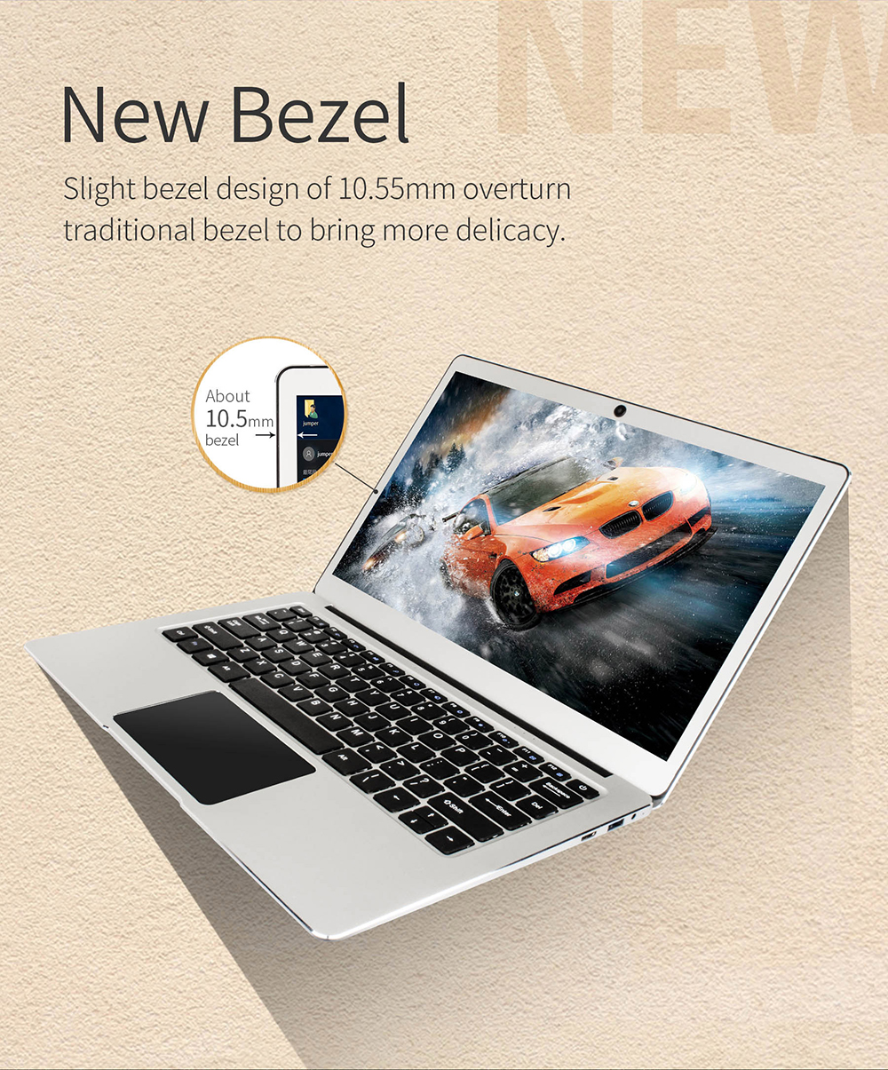 Jumper EZbook 3 Pro 13.3 Inch Laptop Intel Apollo Lake N3450 Quad Core 2.2GHz 6GB DDR3 64GB SSD Windows 10 Home OS 1080P FHD IPS Display - Silver