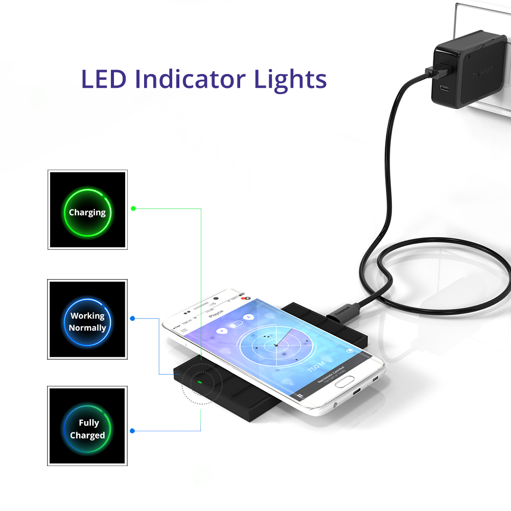 Bundle Tronsmart Chocolate QC2.0 Wireless Fast Charger +Tronsmart Presto 33W Quick Charge 3.0 Type C 10400mAh Power Bank White