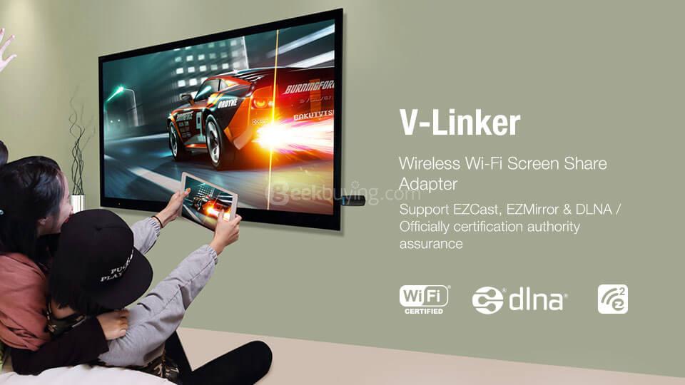 GGMM V-Linker 2.4G/5.8G AC Wireless Display Dongle Supports Airplay MiraCast DLNA EZCast for Android iOS Mac Windows