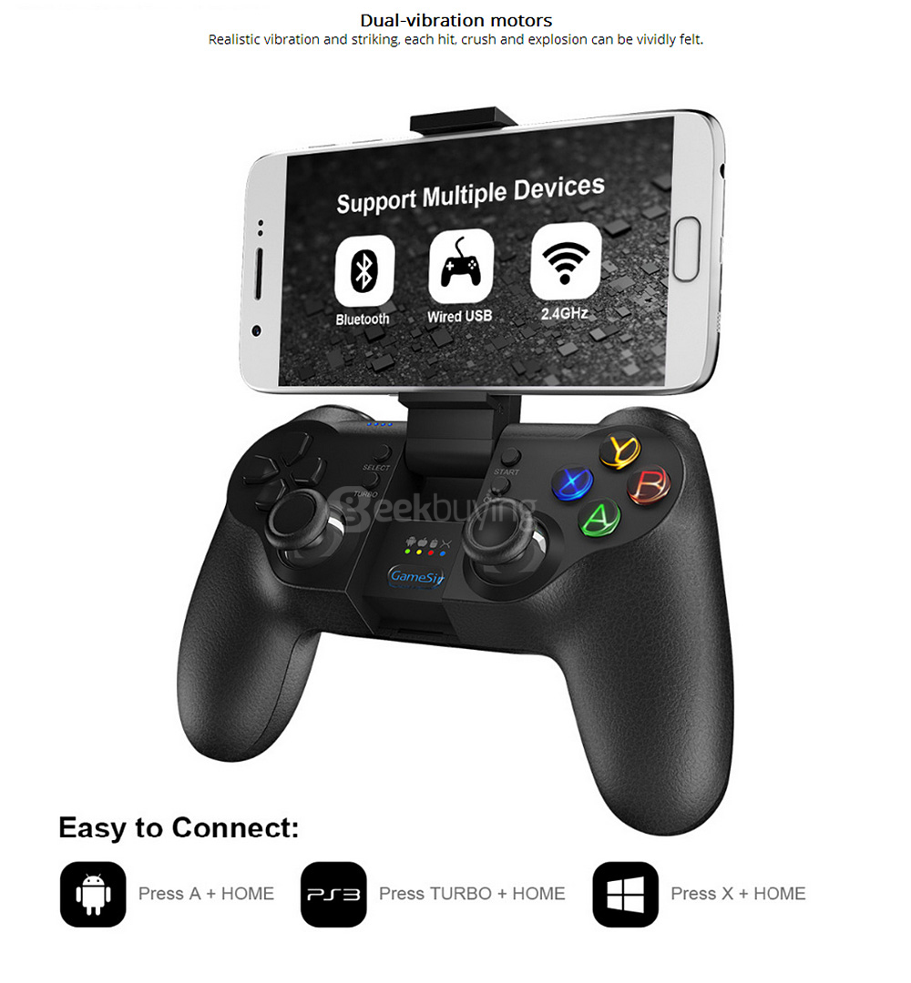 GameSir T1s Enhanced Edition 2.4GHz Wireless Bluetooth Gamepad Game Controller for Android/Windows/TV Box/PS3- Black