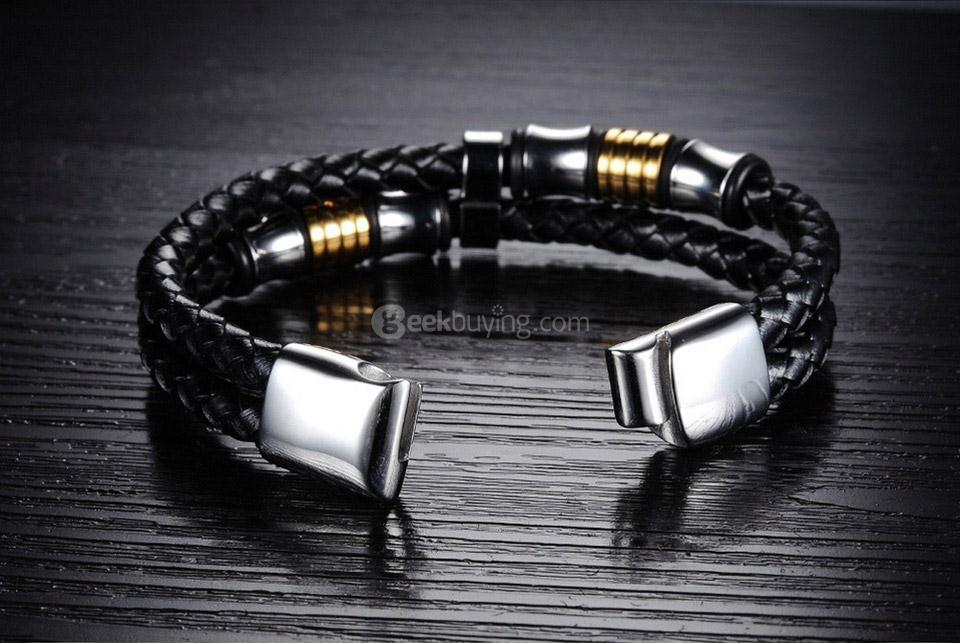 OPK PH887 Double Layer Handmade Leather Weaved Bracelet for Man Length 22CM
