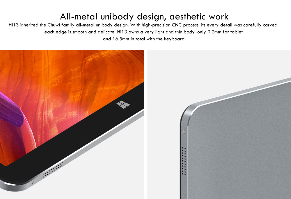 Chuwi Hi13 13.5 Inch 2 In 1 Tablet with 3K IPS Touch Display Intel Apollo Lake N3450 4GB/64GB 2MP Front Camera 5MP Rear Camera Dual Band WiFi Bluetooth Type C