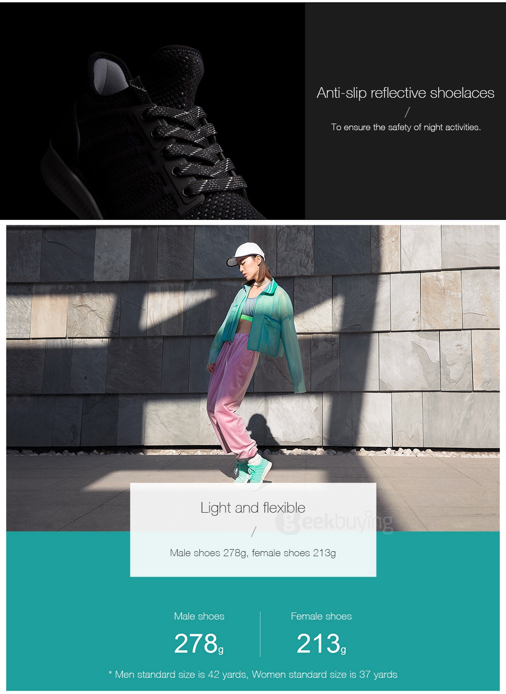 Xiaomi Mijia Smart Shoes 2mm High Elastic Knitting Uppers Fishbone Bionic Structure TPU Inside Mijia Running Shoes - Black /Size 44 (Man)