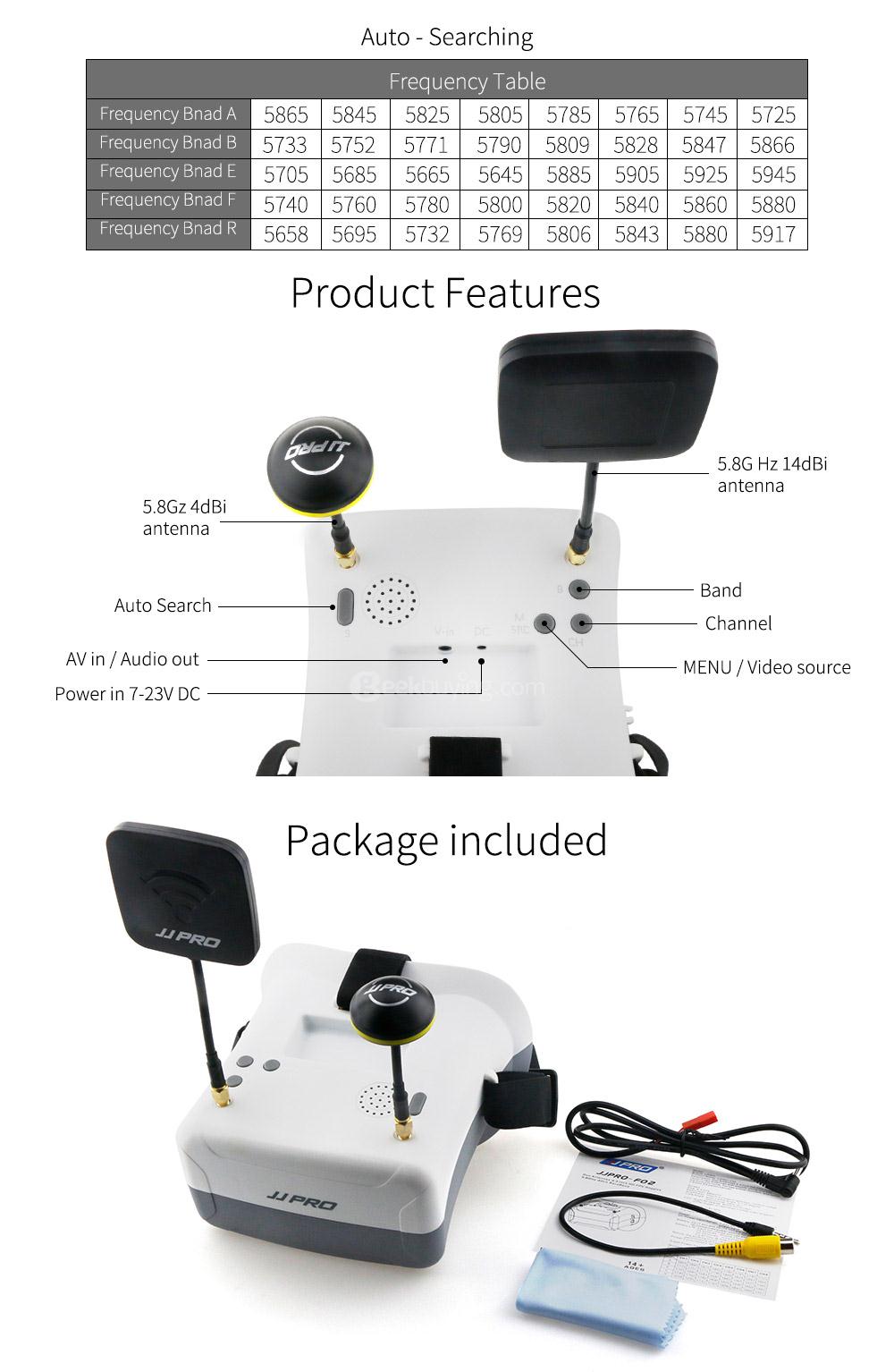 JJRC JJPRO F02 5.8G 40CH Raceband FPV Goggles 4.3 Inch Video Headset with Dual Antennas
